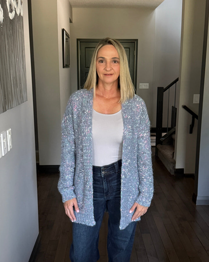 Cozy Mixed Yarn Cardigan | Blue Multi