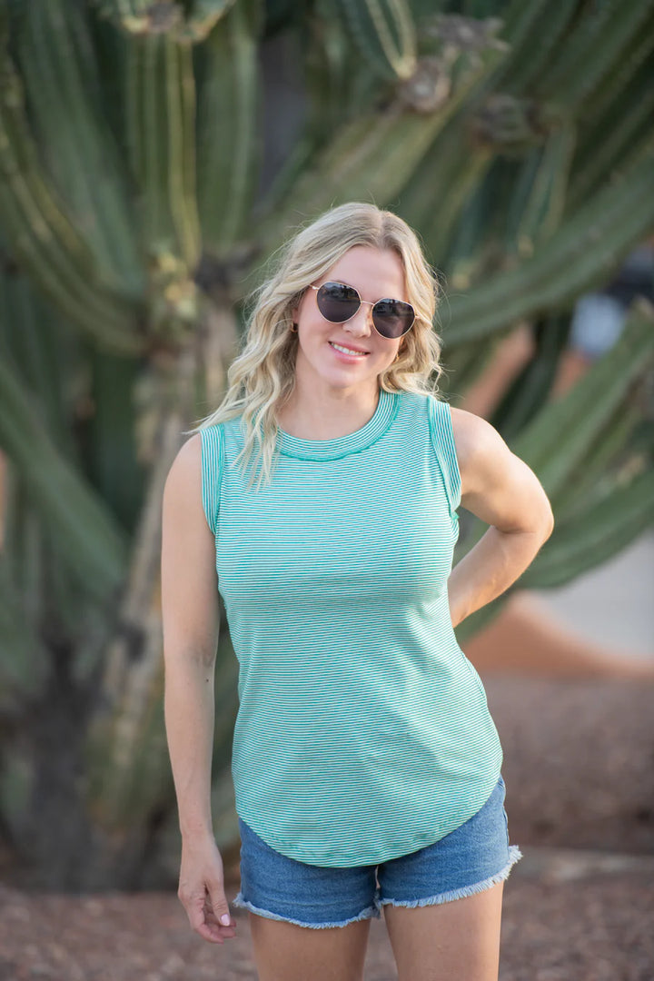 Michelle Mae | Morgan Micro Striped Tank | Jade