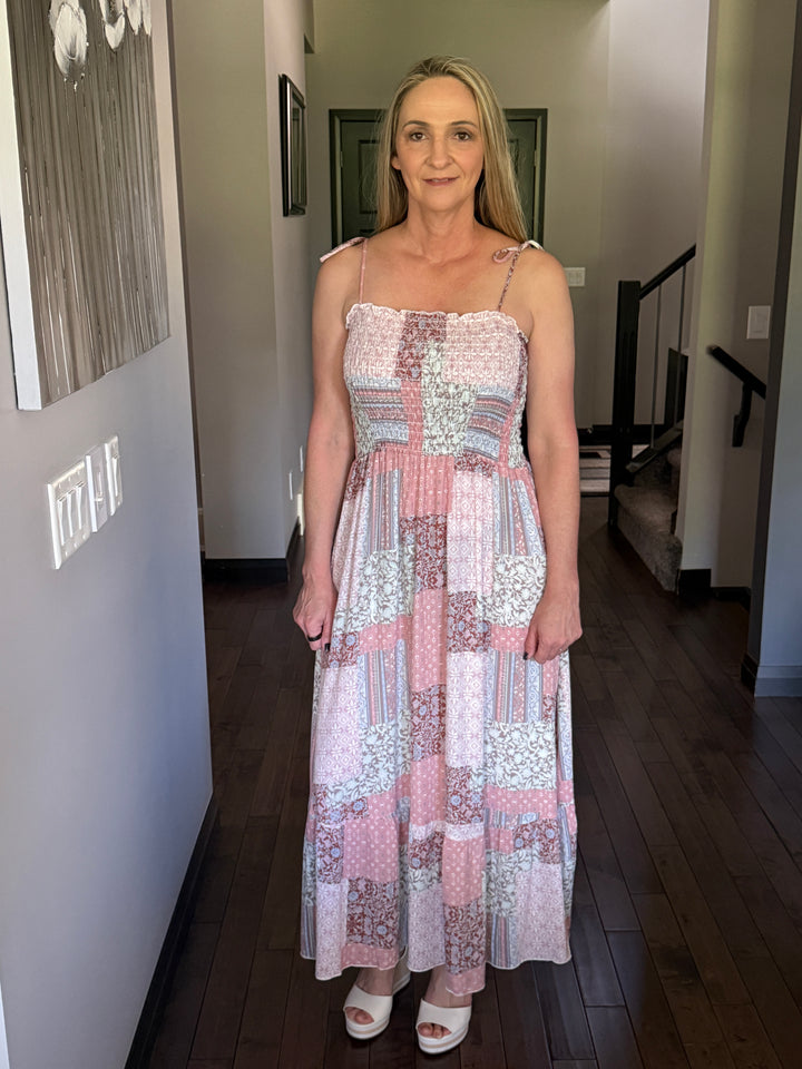 Patchwork Smocked Top Maxi Dress | Mauve