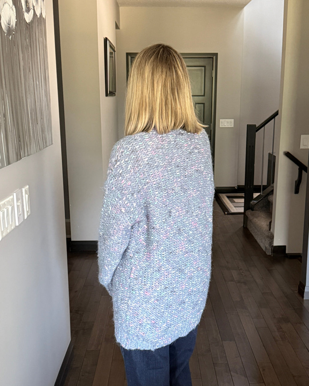 Cozy Mixed Yarn Cardigan | Blue Multi