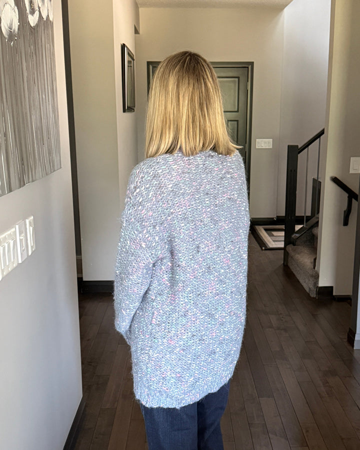 Cozy Mixed Yarn Cardigan | Blue Multi