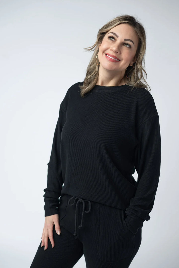 PREORDER  Michelle Mae | Corrine Ribbed Pullover | Black