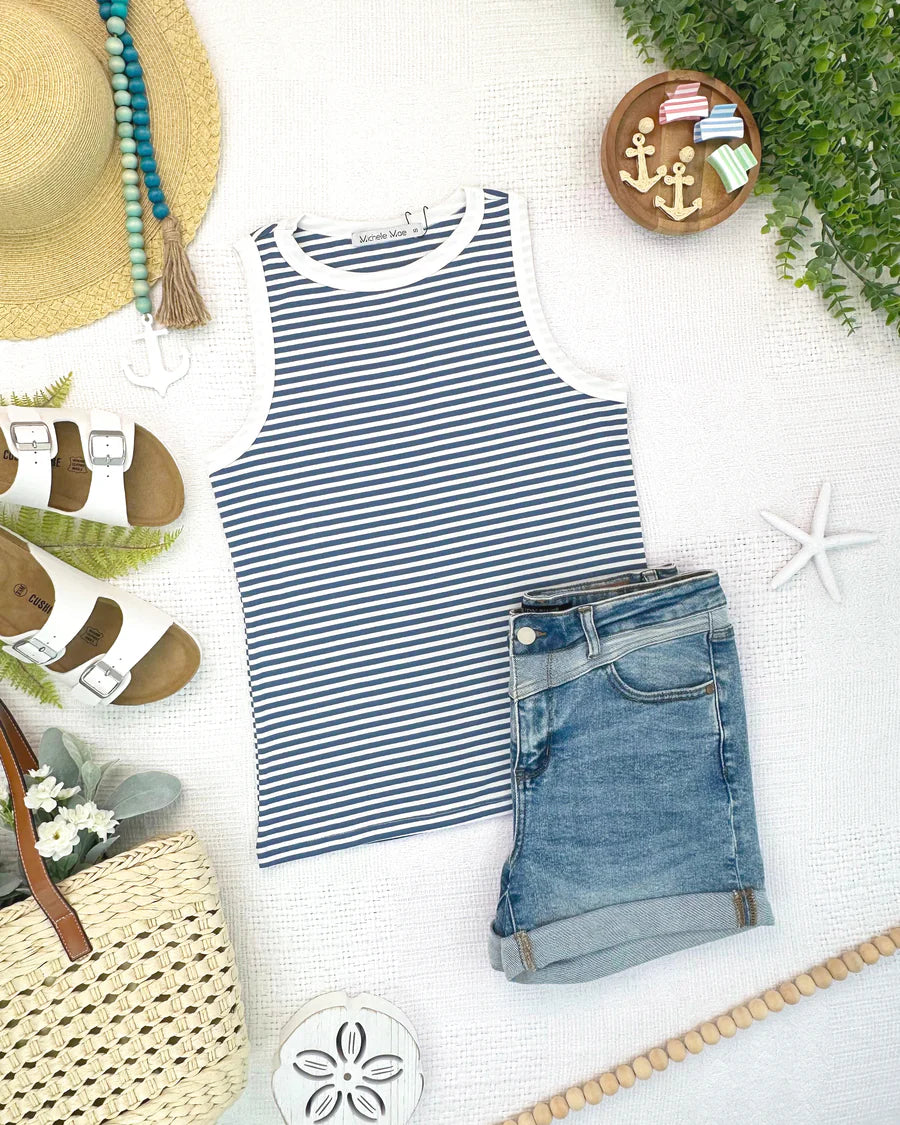Michelle Mae | Classic Tank | Blue & White Stripe
