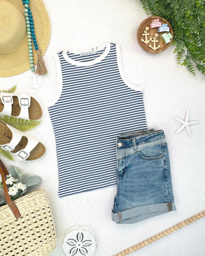 Michelle Mae | Classic Tank | Blue & White Stripe