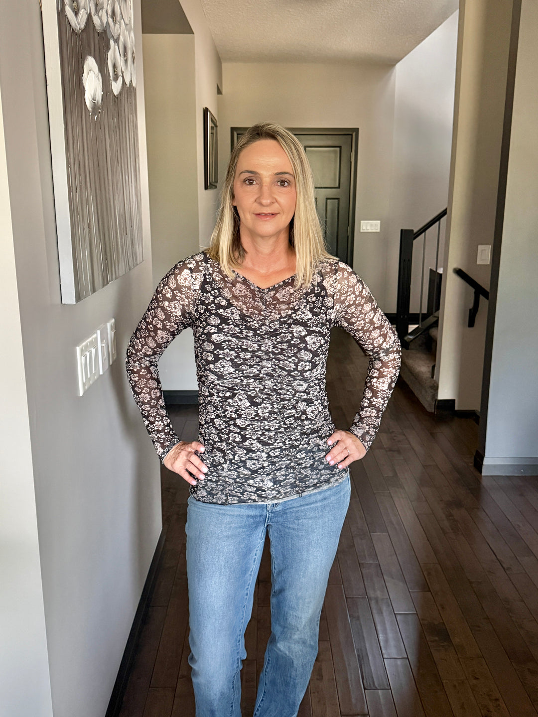 Madison Mesh Top | Black Floral