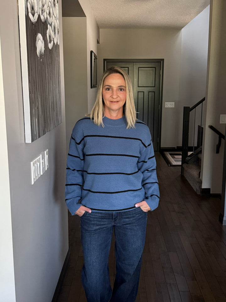 Scarlet Striped Sweater | Dusty Blue