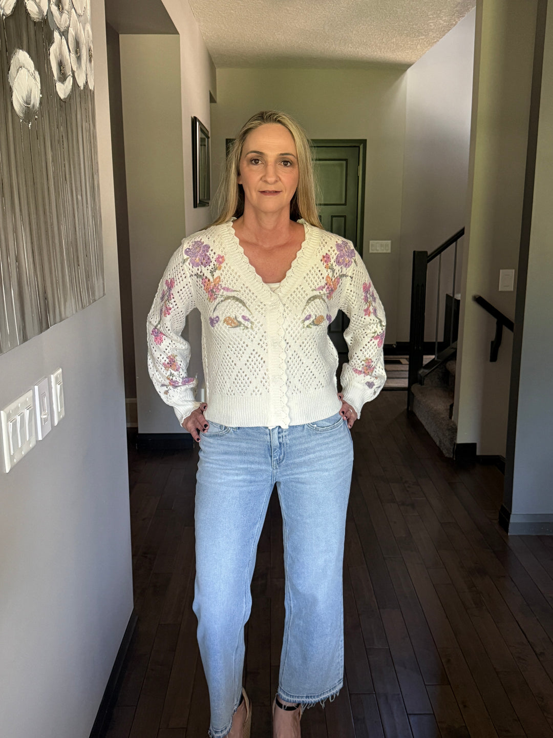 Chrissy Long Sleeve Floral Knit Cardigan