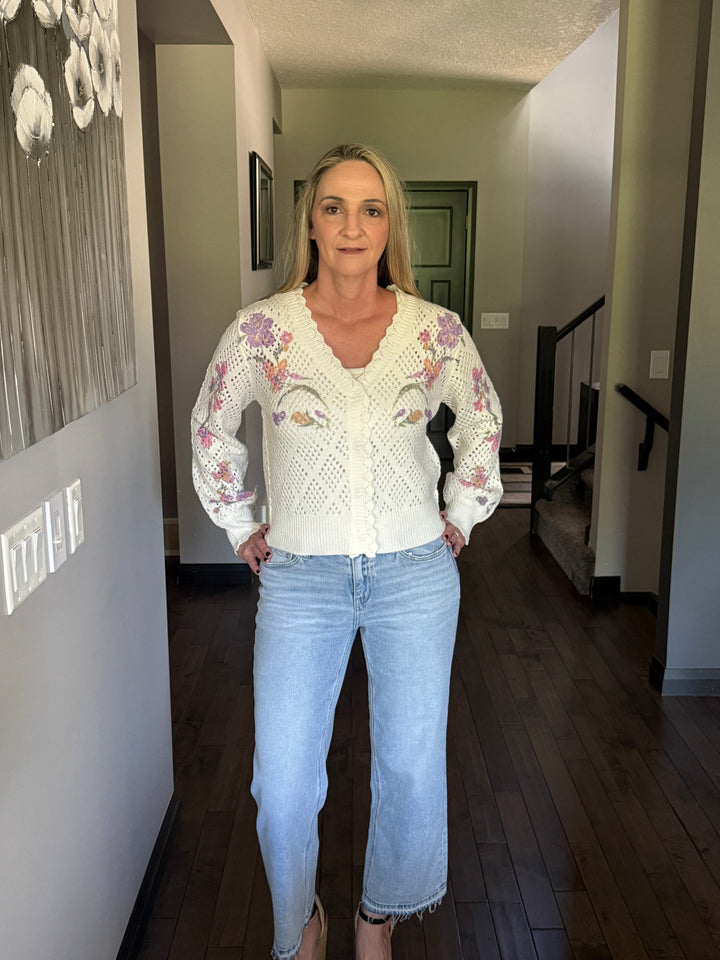 Chrissy Long Sleeve Floral Knit Cardigan