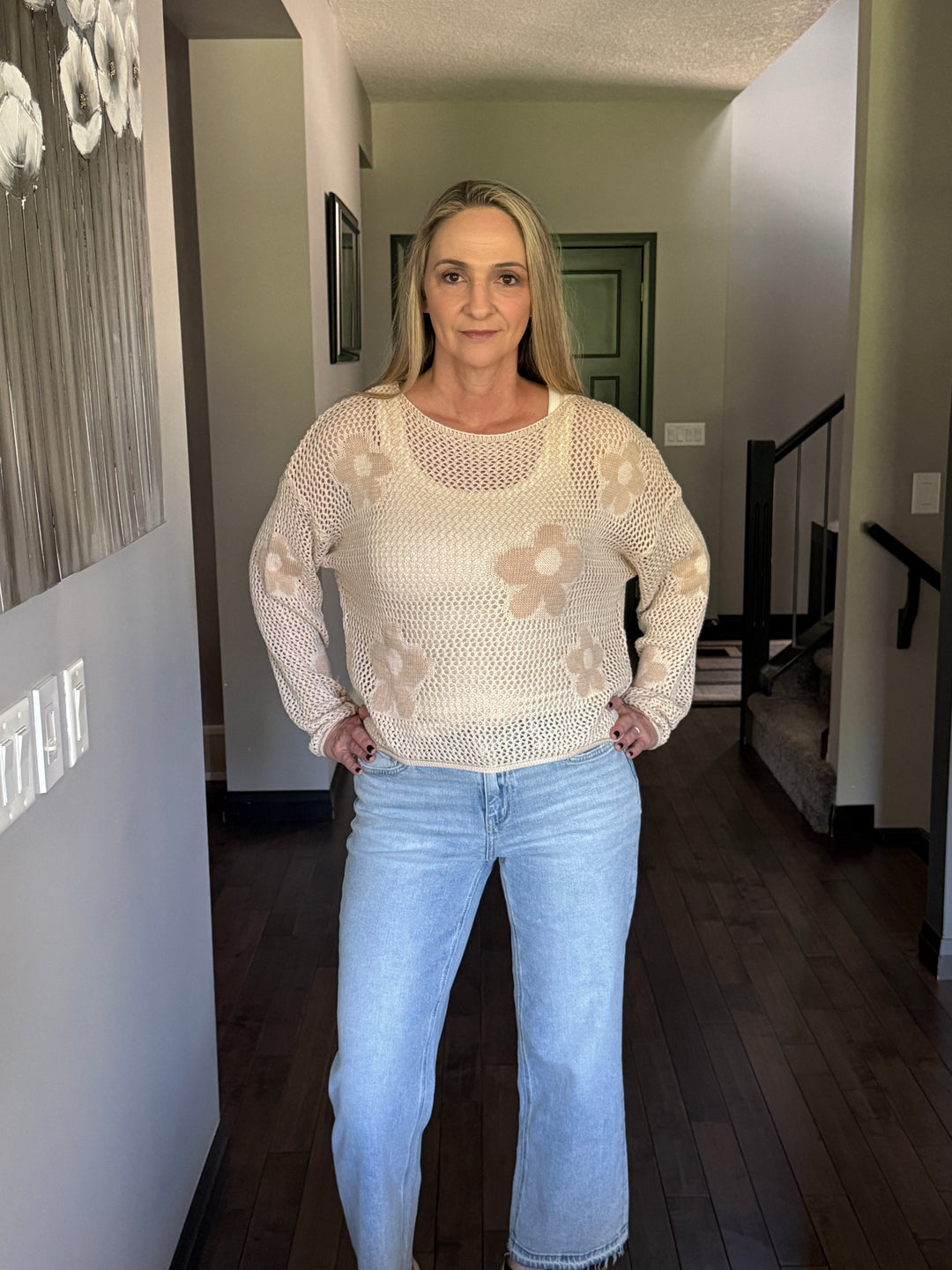 Lina Floral Crochet Top | Oatmeal