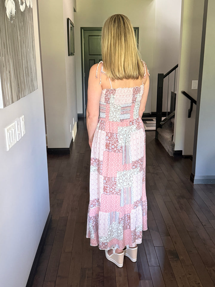 Patchwork Smocked Top Maxi Dress | Mauve