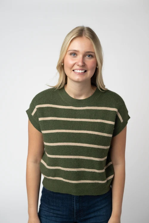 PREORDER  Michelle Mae | Striped Sweater Top | Olive & Tan - ETA MID AUG