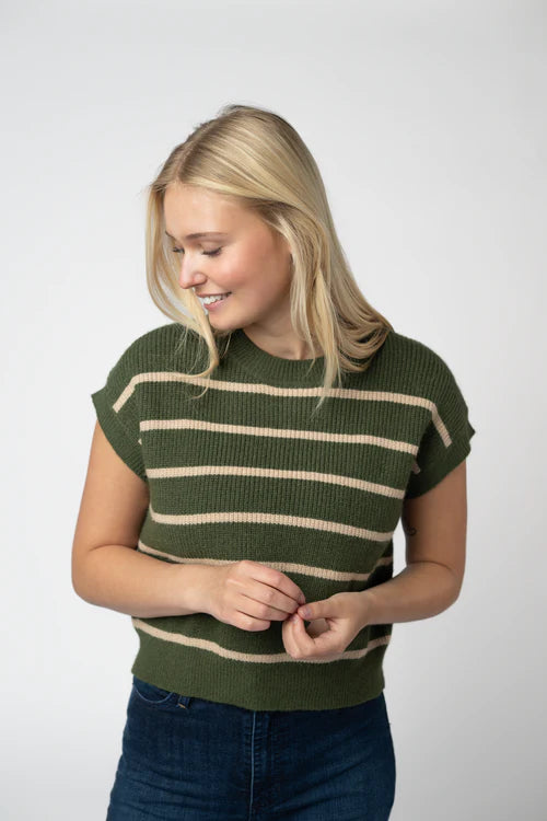 PREORDER  Michelle Mae | Striped Sweater Top | Olive & Tan - ETA MID AUG