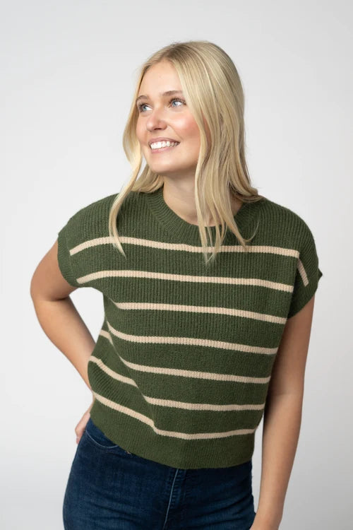 PREORDER  Michelle Mae | Striped Sweater Top | Olive & Tan - ETA MID AUG