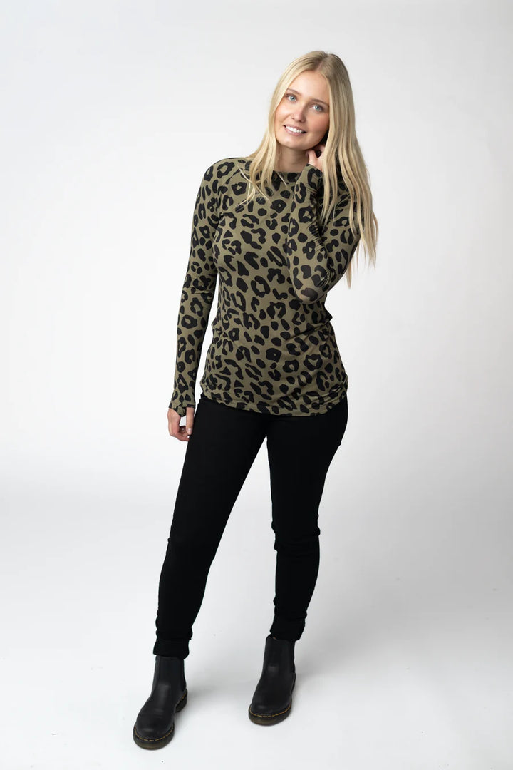 PREORDER  Michelle Mae | Blair Long Sleeve Top | Olive Animal Print