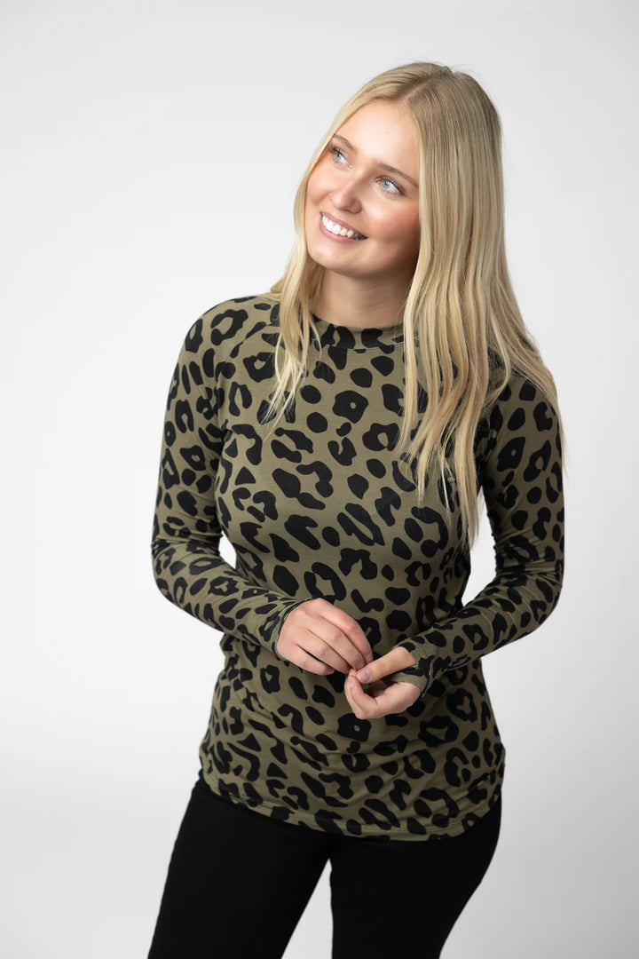 PREORDER  Michelle Mae | Blair Long Sleeve Top | Olive Animal Print