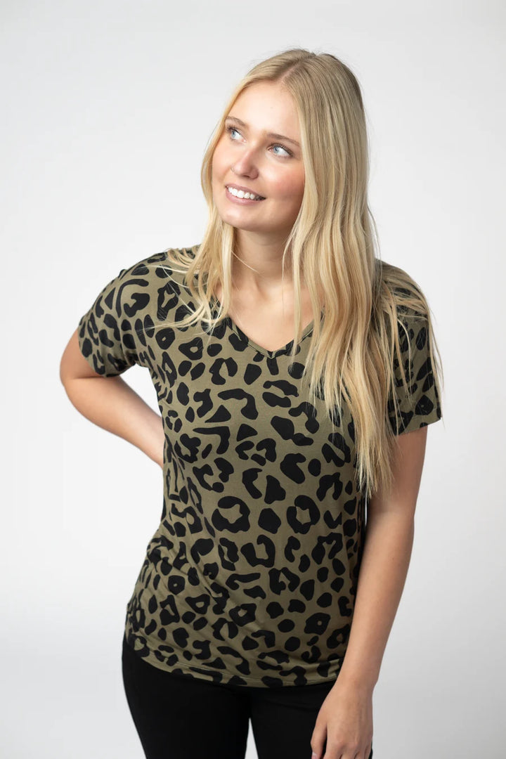 PREORDER  Michelle Mae | Chloe Cozy Tee | Olive Animal Print
