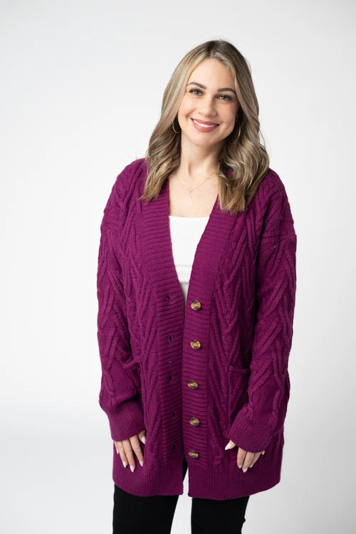 PREORDER  Michelle Mae | Brooks Button Sweater Cardigan | Magenta - ETA MID AUG