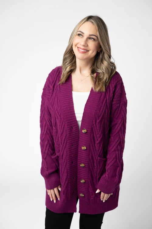 PREORDER  Michelle Mae | Brooks Button Sweater Cardigan | Magenta - ETA MID AUG