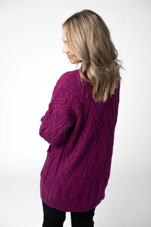 PREORDER  Michelle Mae | Brooks Button Sweater Cardigan | Magenta - ETA MID AUG
