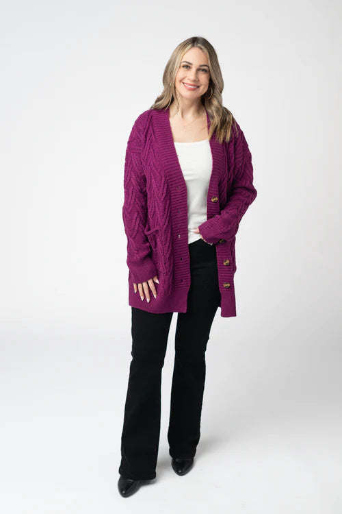 PREORDER  Michelle Mae | Brooks Button Sweater Cardigan | Magenta - ETA MID AUG