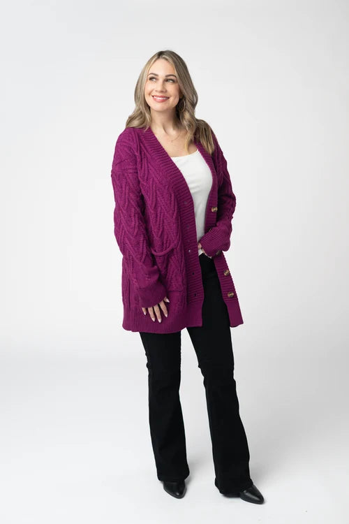 PREORDER  Michelle Mae | Brooks Button Sweater Cardigan | Magenta - ETA MID AUG