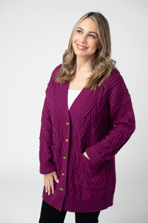PREORDER  Michelle Mae | Brooks Button Sweater Cardigan | Magenta - ETA MID AUG