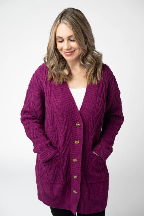 PREORDER  Michelle Mae | Brooks Button Sweater Cardigan | Magenta - ETA MID AUG