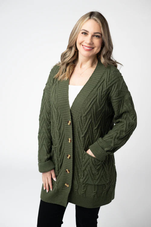 PREORDER  Michelle Mae | Brooks Button Sweater Cardigan | Olive - ETA MID AUG