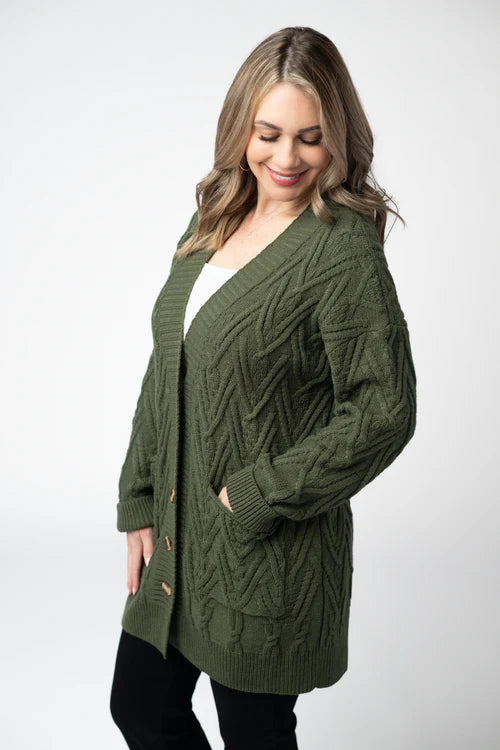 PREORDER  Michelle Mae | Brooks Button Sweater Cardigan | Olive - ETA MID AUG