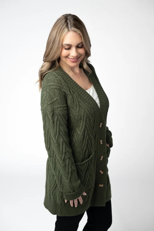 PREORDER  Michelle Mae | Brooks Button Sweater Cardigan | Olive - ETA MID AUG