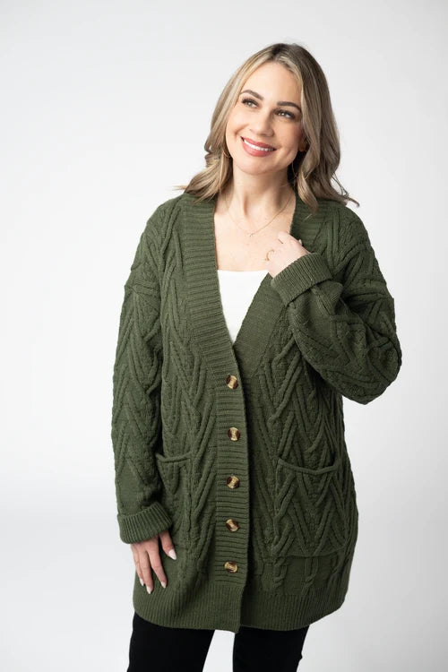 PREORDER  Michelle Mae | Brooks Button Sweater Cardigan | Olive - ETA MID AUG