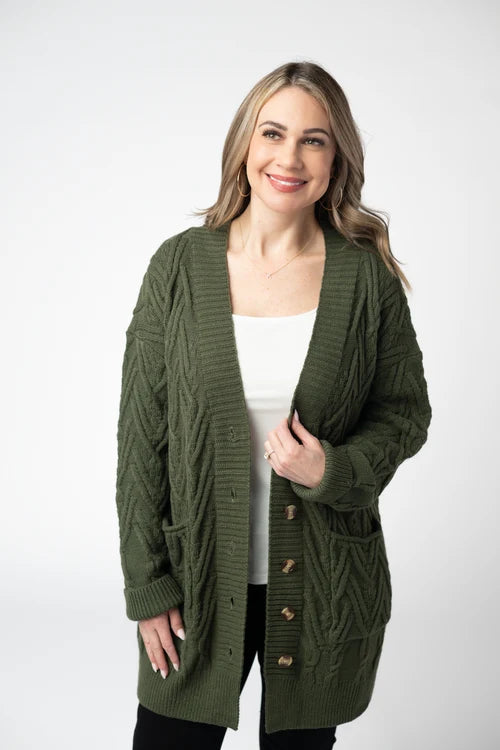PREORDER  Michelle Mae | Brooks Button Sweater Cardigan | Olive - ETA MID AUG