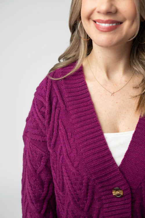 PREORDER  Michelle Mae | Brooks Button Sweater Cardigan | Magenta - ETA MID AUG