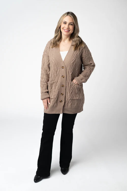 PREORDER  Michelle Mae | Brooks Button Sweater Cardigan | Mocha - ETA MID AUG