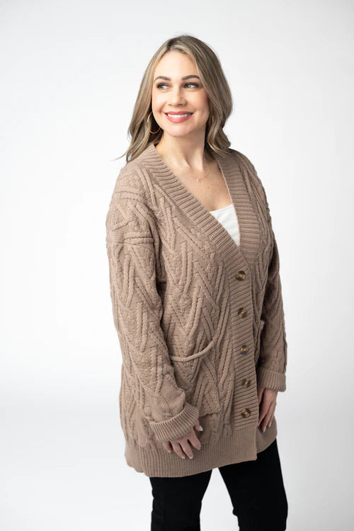 PREORDER  Michelle Mae | Brooks Button Sweater Cardigan | Mocha - ETA MID AUG