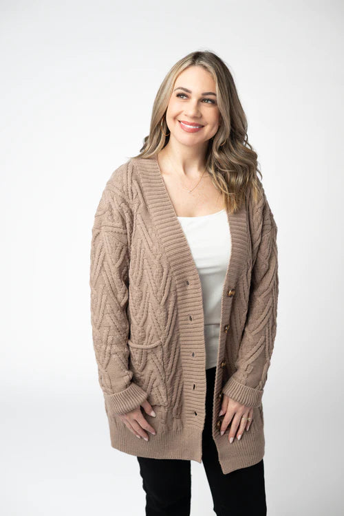 PREORDER  Michelle Mae | Brooks Button Sweater Cardigan | Mocha - ETA MID AUG