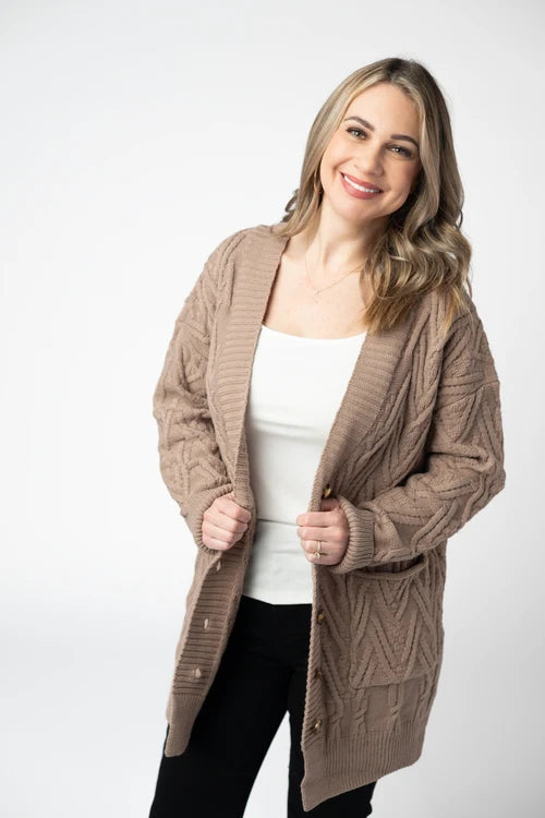 PREORDER  Michelle Mae | Brooks Button Sweater Cardigan | Mocha - ETA MID AUG