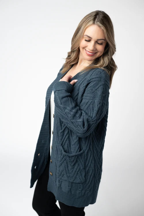 PREORDER  Michelle Mae | Brooks Button Sweater Cardigan | Navy - ETA MID AUG