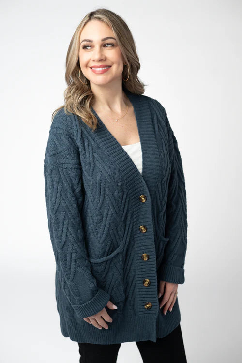 PREORDER  Michelle Mae | Brooks Button Sweater Cardigan | Navy - ETA MID AUG