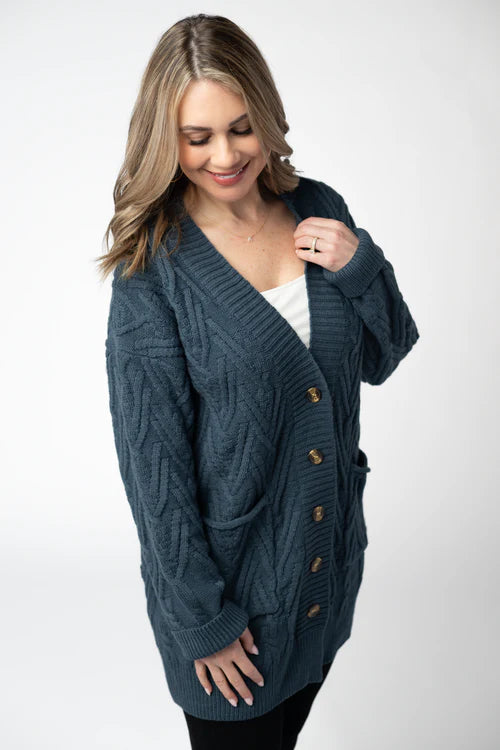 PREORDER  Michelle Mae | Brooks Button Sweater Cardigan | Navy - ETA MID AUG