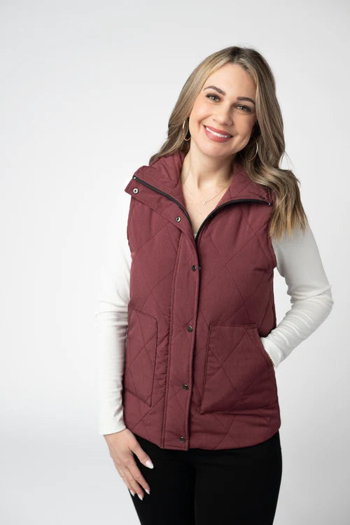 PREORDER  Michelle Mae | Remy Zip Up Vest | Burgundy - ETA MID SEP