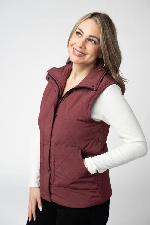 PREORDER  Michelle Mae | Remy Zip Up Vest | Burgundy - ETA MID SEP