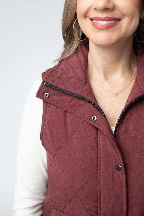 PREORDER  Michelle Mae | Remy Zip Up Vest | Burgundy - ETA MID SEP