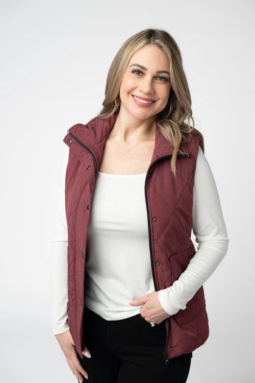 PREORDER  Michelle Mae | Remy Zip Up Vest | Burgundy - ETA MID SEP