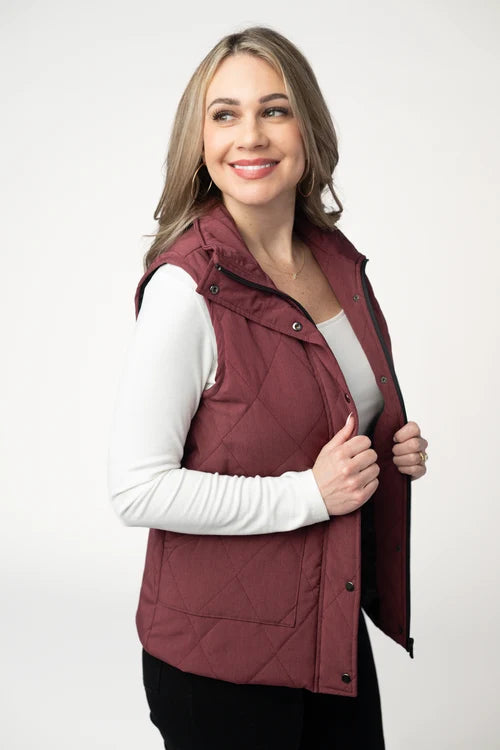 PREORDER  Michelle Mae | Remy Zip Up Vest | Burgundy - ETA MID SEP