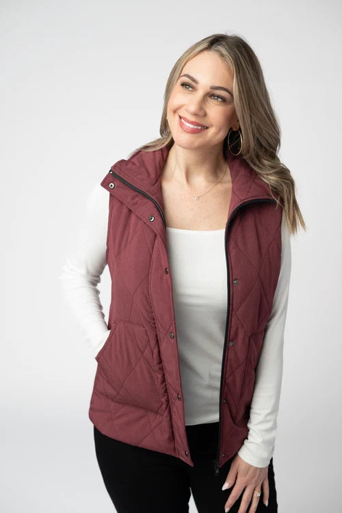 PREORDER  Michelle Mae | Remy Zip Up Vest | Burgundy - ETA MID SEP