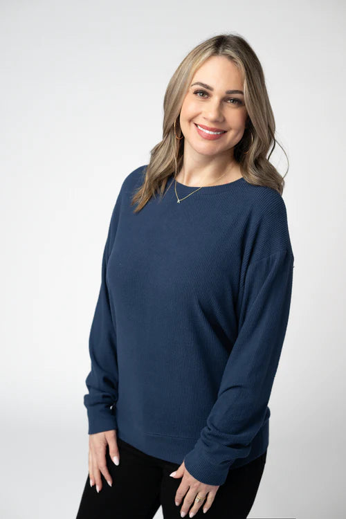 PREORDER  Michelle Mae | Corrine Ribbed Pullover | Navy - ETA END AUG