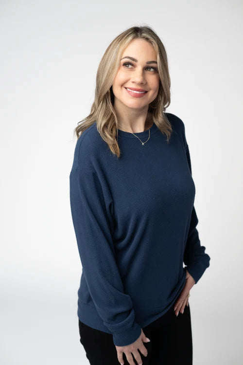 PREORDER  Michelle Mae | Corrine Ribbed Pullover | Navy - ETA END AUG