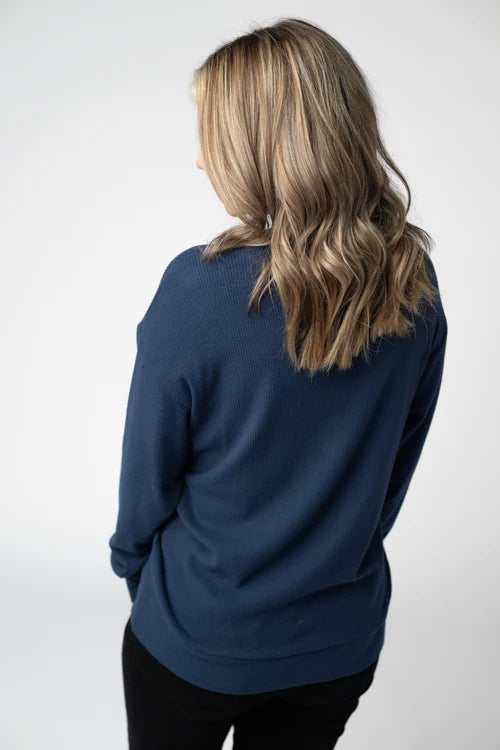 PREORDER  Michelle Mae | Corrine Ribbed Pullover | Navy - ETA END AUG