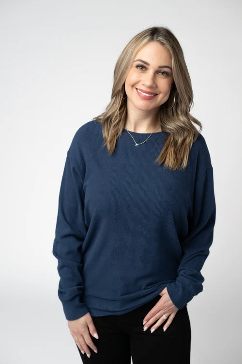 PREORDER  Michelle Mae | Corrine Ribbed Pullover | Navy - ETA END AUG